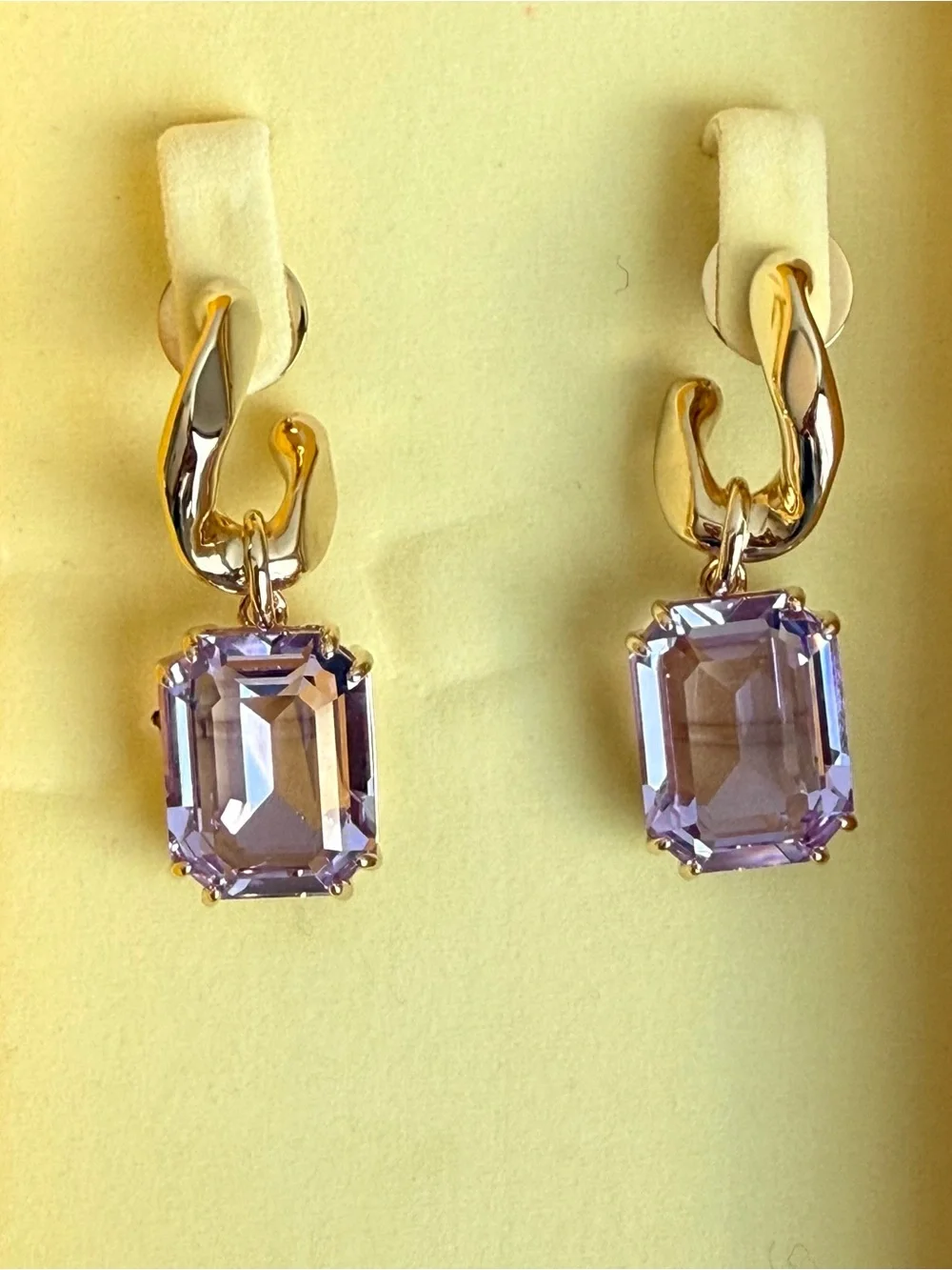 Swarovski - Millenia drop earrings Octagon cut, Purple, 18K gold plated